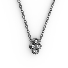 Pırlanta Tohum Kolye - Pırlanta 925 ayar siyah rodyum kaplama gümüş kolye (0.044 karat, 40 cm gümüş rolo zincir) #10uhppg