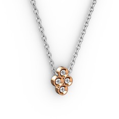 Pırlanta 925 ayar rose altın kaplama gümüş kolye (0.044 karat, 40 cm beyaz altın rolo zincir)