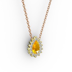 Pırlanta Katre Kolye - Pırlanta ve sitrin 925 ayar altın kaplama gümüş kolye (0.1232 karat, 40 cm gümüş rolo zincir) #116nqoh
