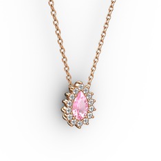 Pırlanta ve pembe kuvars 925 ayar rose altın kaplama gümüş kolye (0.1232 karat, 40 cm rose altın rolo zincir)