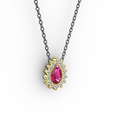 Pırlanta ve rodolit garnet 8 ayar altın kolye (0.1232 karat, 40 cm gümüş rolo zincir)