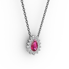 Pırlanta ve rodolit garnet 925 ayar gümüş kolye (0.1232 karat, 40 cm gümüş rolo zincir)
