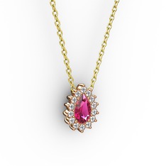 Pırlanta Katre Kolye - Pırlanta ve rodolit garnet 14 ayar rose altın kolye (0.1232 karat, 40 cm gümüş rolo zincir) #1bwo1bl