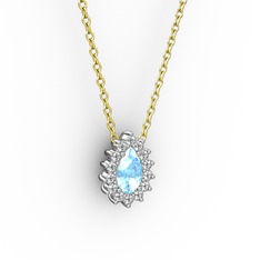 Pırlanta Katre Kolye - Pırlanta ve akuamarin 14 ayar beyaz altın kolye (0.1232 karat, 40 cm gümüş rolo zincir) #1d44wva
