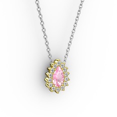 Pırlanta Katre Kolye - Pırlanta ve pembe kuvars 18 ayar altın kolye (0.1232 karat, 40 cm beyaz altın rolo zincir) #1dkm6f1