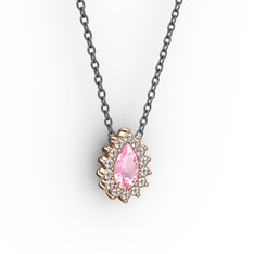 Pırlanta ve pembe kuvars 18 ayar rose altın kolye (0.1232 karat, 40 cm gümüş rolo zincir)