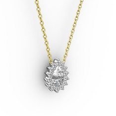 Pırlanta Katre Kolye - Pırlanta ve swarovski 925 ayar gümüş kolye (0.1232 karat, 40 cm altın rolo zincir) #1fb0gcq