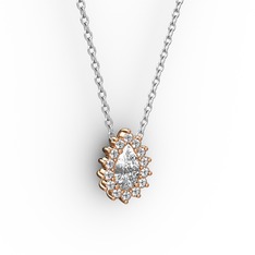 Pırlanta ve beyaz zirkon 14 ayar rose altın kolye (0.1232 karat, 40 cm beyaz altın rolo zincir)