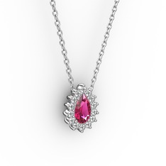Pırlanta ve rodolit garnet 18 ayar beyaz altın kolye (0.1232 karat, 40 cm beyaz altın rolo zincir)
