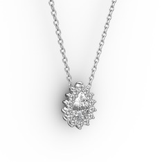 Pırlanta Katre Kolye - Pırlanta ve swarovski 8 ayar beyaz altın kolye (0.1232 karat, 40 cm beyaz altın rolo zincir) #1i410mu
