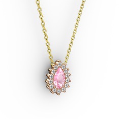 Pırlanta ve pembe kuvars 925 ayar rose altın kaplama gümüş kolye (0.1232 karat, 40 cm gümüş rolo zincir)