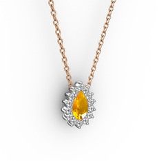 Pırlanta ve sitrin 925 ayar gümüş kolye (0.1232 karat, 40 cm rose altın rolo zincir)