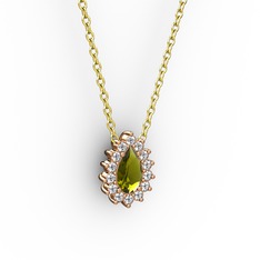 Pırlanta Katre Kolye - Pırlanta ve peridot 8 ayar rose altın kolye (0.1232 karat, 40 cm altın rolo zincir) #1ltpmby