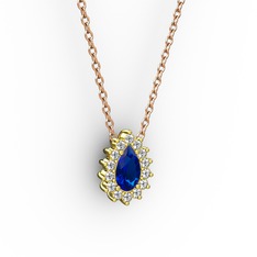 Pırlanta ve lab safir 14 ayar altın kolye (0.1232 karat, 40 cm rose altın rolo zincir)