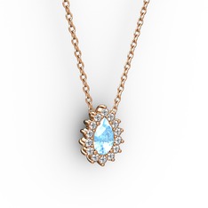 Pırlanta Katre Kolye - Pırlanta ve akuamarin 8 ayar rose altın kolye (0.1232 karat, 40 cm rose altın rolo zincir) #1mv7n80