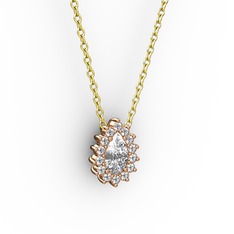 Pırlanta ve beyaz zirkon 18 ayar rose altın kolye (0.1232 karat, 40 cm gümüş rolo zincir)