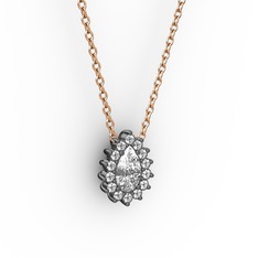 Pırlanta Katre Kolye - Pırlanta ve swarovski 925 ayar siyah rodyum kaplama gümüş kolye (0.1232 karat, 40 cm rose altın rolo zincir) #1wu6afg
