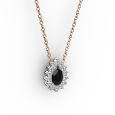 Pırlanta Katre Kolye - Pırlanta ve siyah zirkon 925 ayar gümüş kolye (0.1232 karat, 40 cm rose altın rolo zincir) #3k1bxq