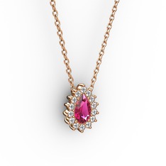 Pırlanta Katre Kolye - Pırlanta ve rodolit garnet 14 ayar rose altın kolye (0.1232 karat, 40 cm gümüş rolo zincir) #94p8pf