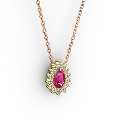 Pırlanta Katre Kolye - Pırlanta ve rodolit garnet 14 ayar altın kolye (0.1232 karat, 40 cm rose altın rolo zincir) #9o430r