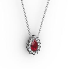 Pırlanta Katre Kolye - Pırlanta ve garnet 925 ayar siyah rodyum kaplama gümüş kolye (0.1232 karat, 40 cm gümüş rolo zincir) #aq63df