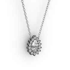 Pırlanta Katre Kolye - Pırlanta ve swarovski 925 ayar siyah rodyum kaplama gümüş kolye (0.1232 karat, 40 cm beyaz altın rolo zincir) #c5gmhz