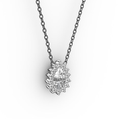 Pırlanta Katre Kolye - Pırlanta ve swarovski 18 ayar beyaz altın kolye (0.1232 karat, 40 cm gümüş rolo zincir) #dk8qf2