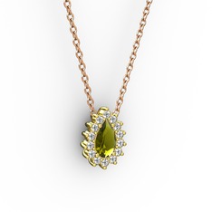 Pırlanta Katre Kolye - Pırlanta ve peridot 18 ayar altın kolye (0.1232 karat, 40 cm rose altın rolo zincir) #eico44