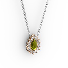 Pırlanta Katre Kolye - Pırlanta ve peridot 8 ayar rose altın kolye (0.1232 karat, 40 cm beyaz altın rolo zincir) #f9mfeh
