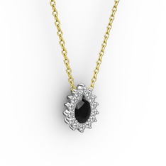 Pırlanta Katre Kolye - Pırlanta ve siyah zirkon 925 ayar gümüş kolye (0.1232 karat, 40 cm altın rolo zincir) #fn9nhu