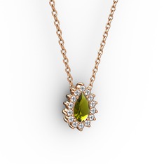 Pırlanta Katre Kolye - Pırlanta ve peridot 925 ayar rose altın kaplama gümüş kolye (0.1232 karat, 40 cm gümüş rolo zincir) #g99znr