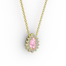 Pırlanta ve pembe kuvars 18 ayar altın kolye (0.1232 karat, 40 cm gümüş rolo zincir)