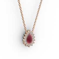 Pırlanta ve kök yakut 925 ayar rose altın kaplama gümüş kolye (0.1232 karat, 40 cm rose altın rolo zincir)