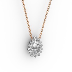 Pırlanta Katre Kolye - Pırlanta ve swarovski 14 ayar beyaz altın kolye (0.1232 karat, 40 cm rose altın rolo zincir) #j1m7xg
