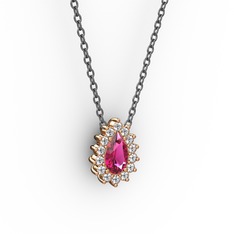 Pırlanta Katre Kolye - Pırlanta ve rodolit garnet 925 ayar rose altın kaplama gümüş kolye (0.1232 karat, 40 cm gümüş rolo zincir) #m24cuo