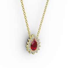 Pırlanta ve garnet 14 ayar altın kolye (0.1232 karat, 40 cm altın rolo zincir)