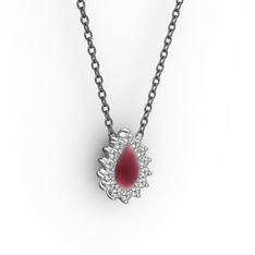 Pırlanta Katre Kolye - Pırlanta ve kök yakut 14 ayar beyaz altın kolye (0.1232 karat, 40 cm gümüş rolo zincir) #oqj6zu