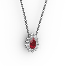 Pırlanta Katre Kolye - Pırlanta ve garnet 18 ayar beyaz altın kolye (0.1232 karat, 40 cm gümüş rolo zincir) #q2u23g