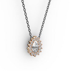 Pırlanta Katre Kolye - Pırlanta ve swarovski 925 ayar rose altın kaplama gümüş kolye (0.1232 karat, 40 cm gümüş rolo zincir) #qctdnt