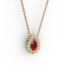 Pırlanta Katre Kolye - Pırlanta ve garnet 14 ayar altın kolye (0.1232 karat, 40 cm rose altın rolo zincir) #s5pg9m