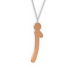 İ Harf Kolye - 14 ayar rose altın kolye (40 cm beyaz altın rolo zincir) #10l82ss
