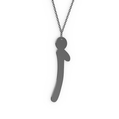 İ Harf Kolye - 925 ayar siyah rodyum kaplama gümüş kolye (40 cm gümüş rolo zincir) #1l23ev7