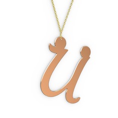 Ü Harf Kolye - 925 ayar rose altın kaplama gümüş kolye (40 cm gümüş rolo zincir) #jxlkm1