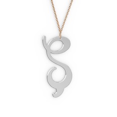 Ş Harf Kolye - 18 ayar beyaz altın kolye (40 cm rose altın rolo zincir) #1ea2h8u