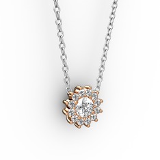 Pırlanta Çiçek Kolye - Swarovski ve pırlanta 14 ayar rose altın kolye (0.1056 karat, 40 cm beyaz altın rolo zincir) #125ul8e