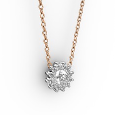 Pırlanta Çiçek Kolye - Swarovski ve pırlanta 8 ayar beyaz altın kolye (0.1056 karat, 40 cm rose altın rolo zincir) #1271vfk