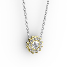 Pırlanta Çiçek Kolye - Beyaz zirkon ve pırlanta 18 ayar altın kolye (0.1056 karat, 40 cm gümüş rolo zincir) #12c1e81