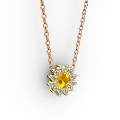 Pırlanta Çiçek Kolye - Sitrin ve pırlanta 14 ayar altın kolye (0.1056 karat, 40 cm gümüş rolo zincir) #12uxng4