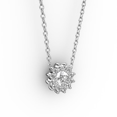 Pırlanta Çiçek Kolye - Swarovski ve pırlanta 925 ayar gümüş kolye (0.1056 karat, 40 cm beyaz altın rolo zincir) #1441u4f