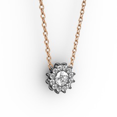 Pırlanta Çiçek Kolye - Swarovski ve pırlanta 925 ayar siyah rodyum kaplama gümüş kolye (0.1056 karat, 40 cm rose altın rolo zincir) #14w6gmv